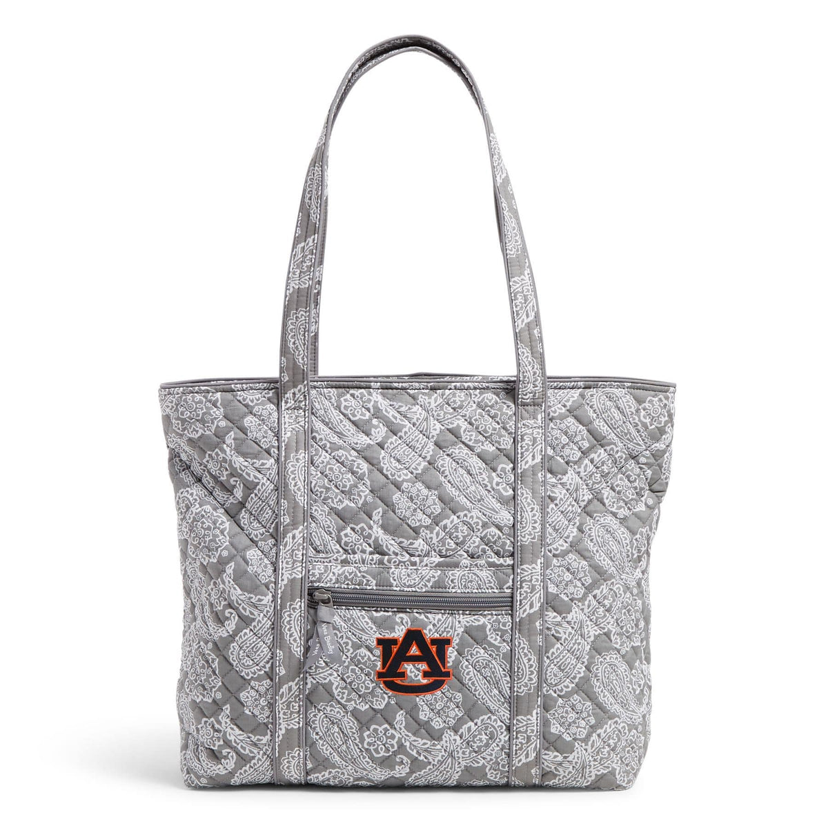 Collegiate Vera Tote Bag-Gray/White Bandana with Auburn University Logo-Image 1-Vera Bradley