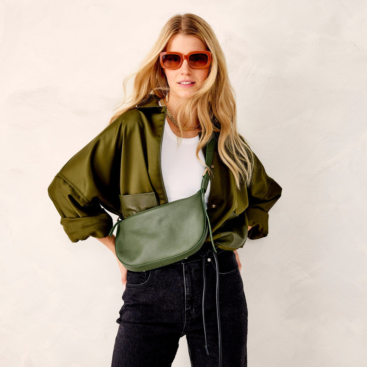 Leather Springbrook Sling Crossbody in Bronze Green