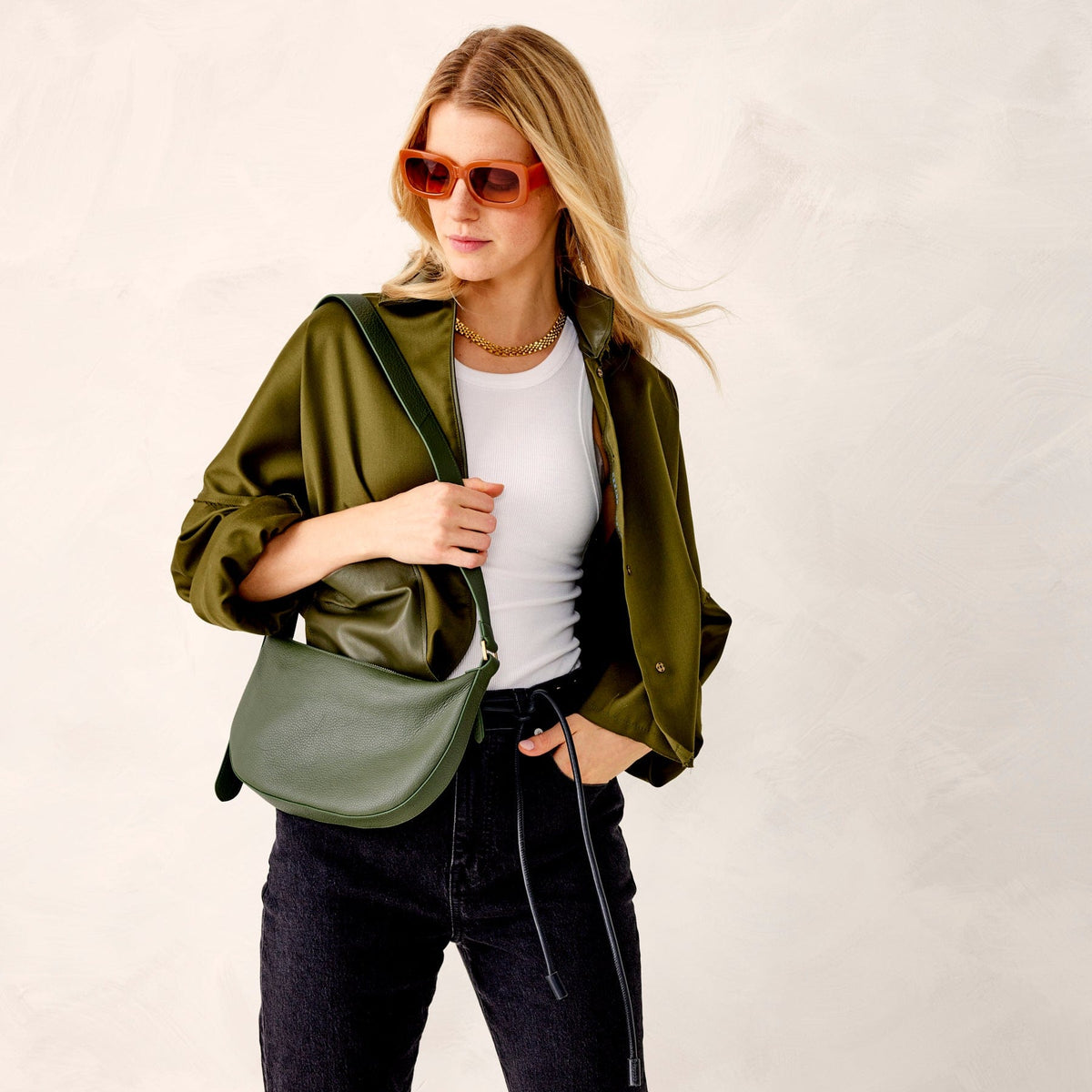 Leather Springbrook Sling Crossbody in Bronze Green