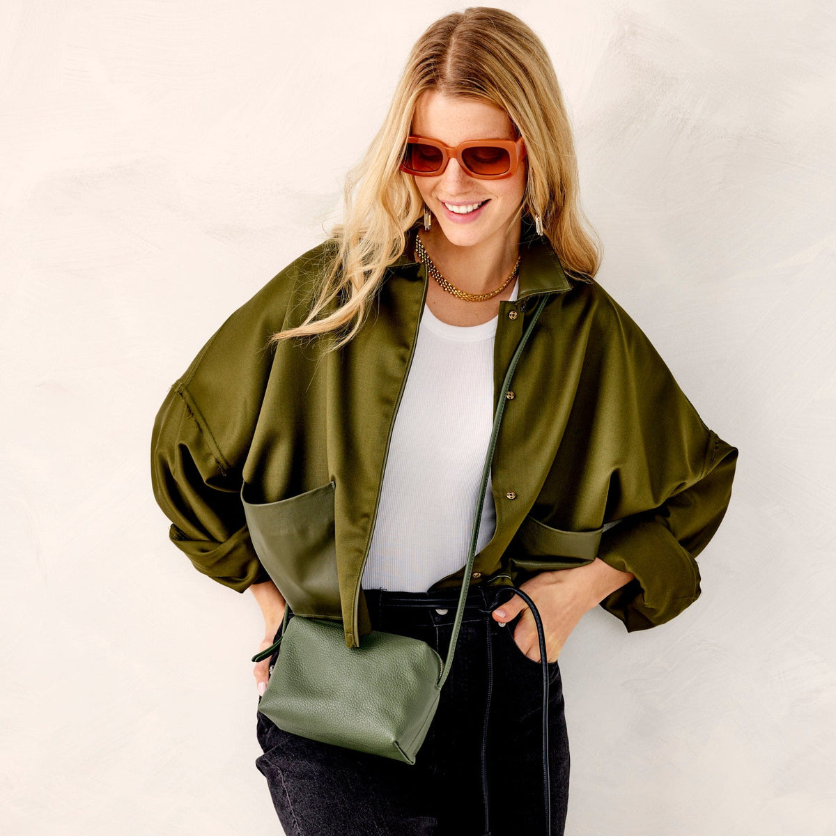 Leather Blake Crossbody Bag in Bronze Green