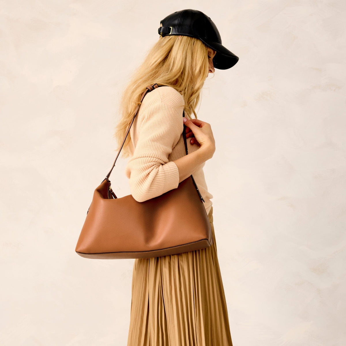 Leather Marcelle Shoulder Bag in Roasted Pecan