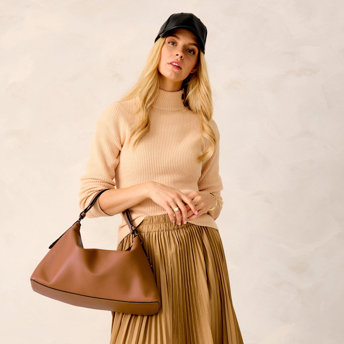 Leather Marcelle Shoulder Bag in Roasted Pecan