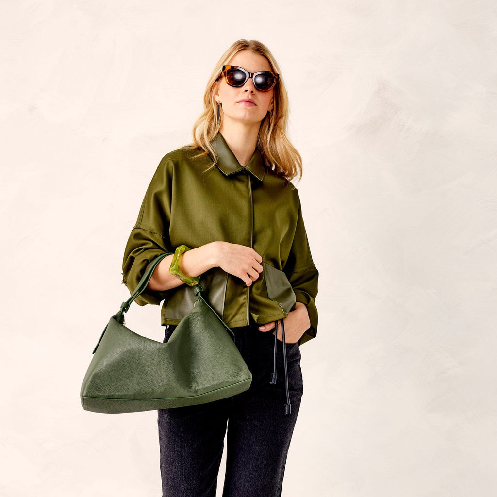 Leather Marcelle Shoulder Bag in Bronze Green