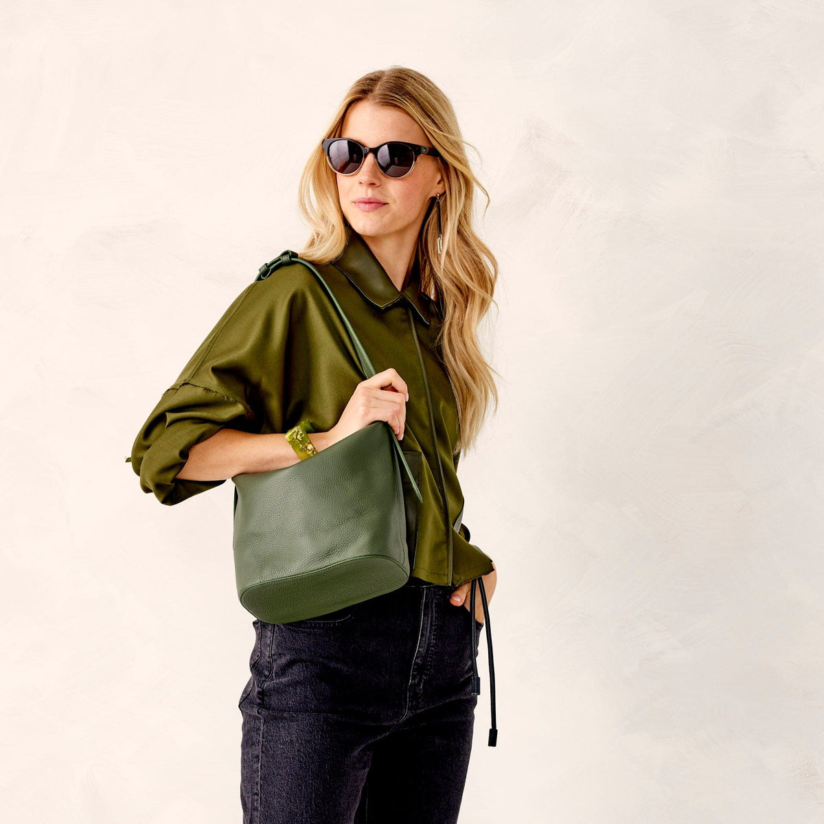 Leather Astoria Shoulder Bag in Bronze Green
