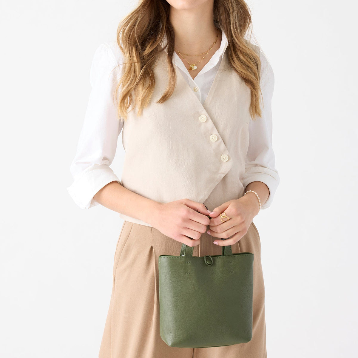 Leather Mini Original Tote Bag in Bronze Green