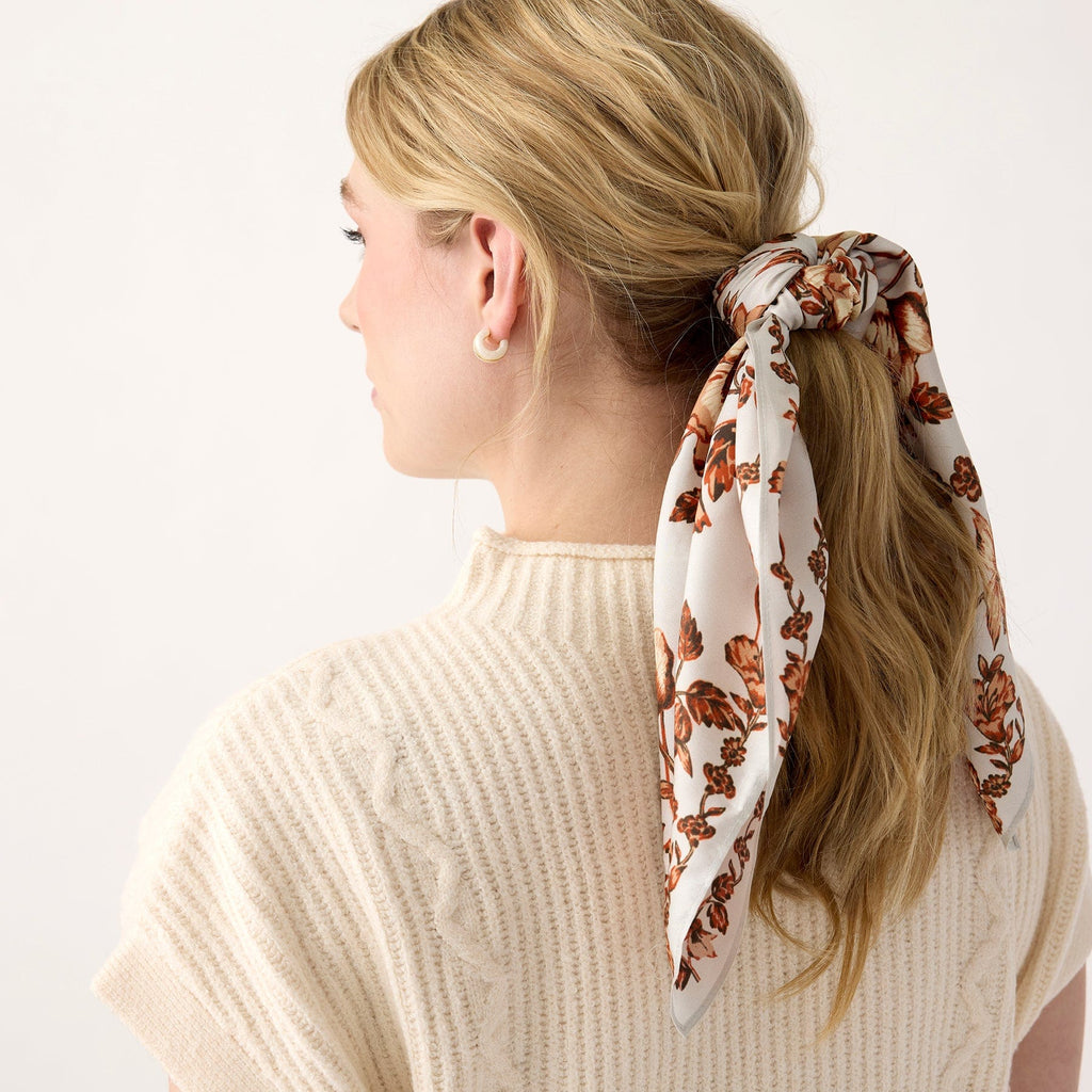 Square Silk Scarf in Cerulean Bouquet Oyster Mushroom