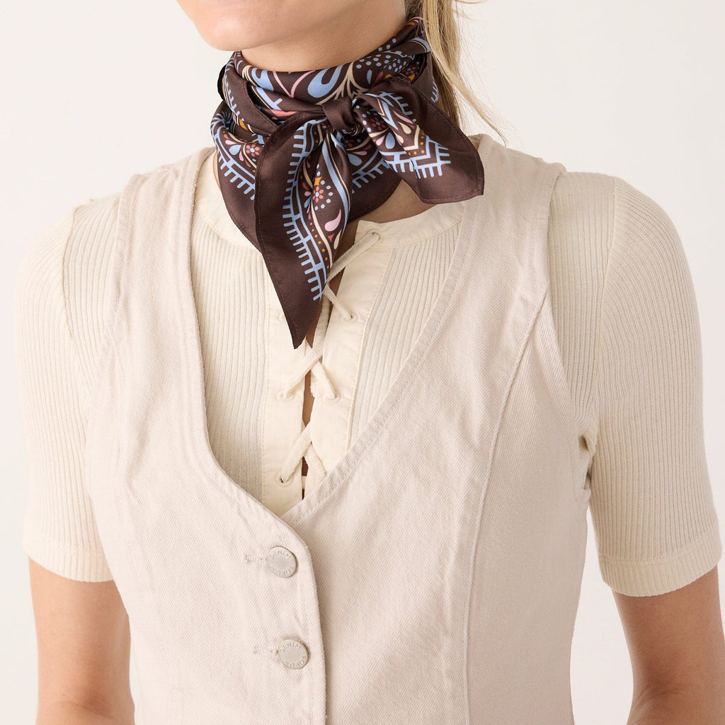 Square Silk Scarf in Starry Paisley Coffee Bean