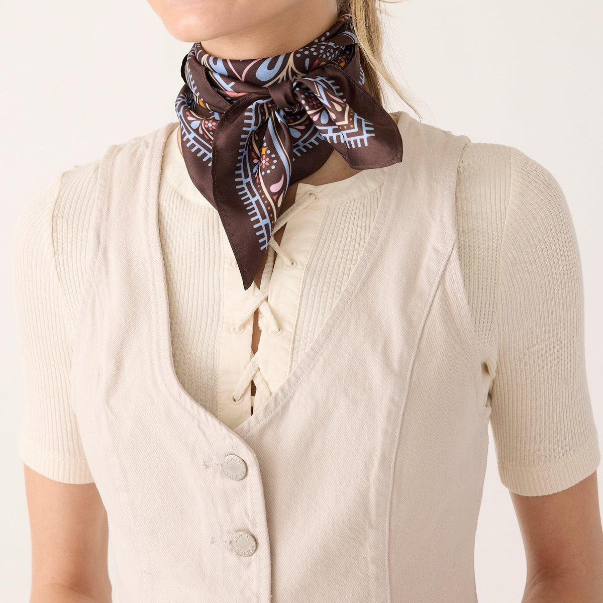 Square Silk Scarf in Starry Paisley Coffee Bean