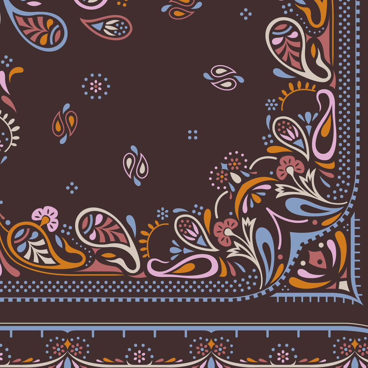 Square Silk Scarf in Starry Paisley Coffee Bean