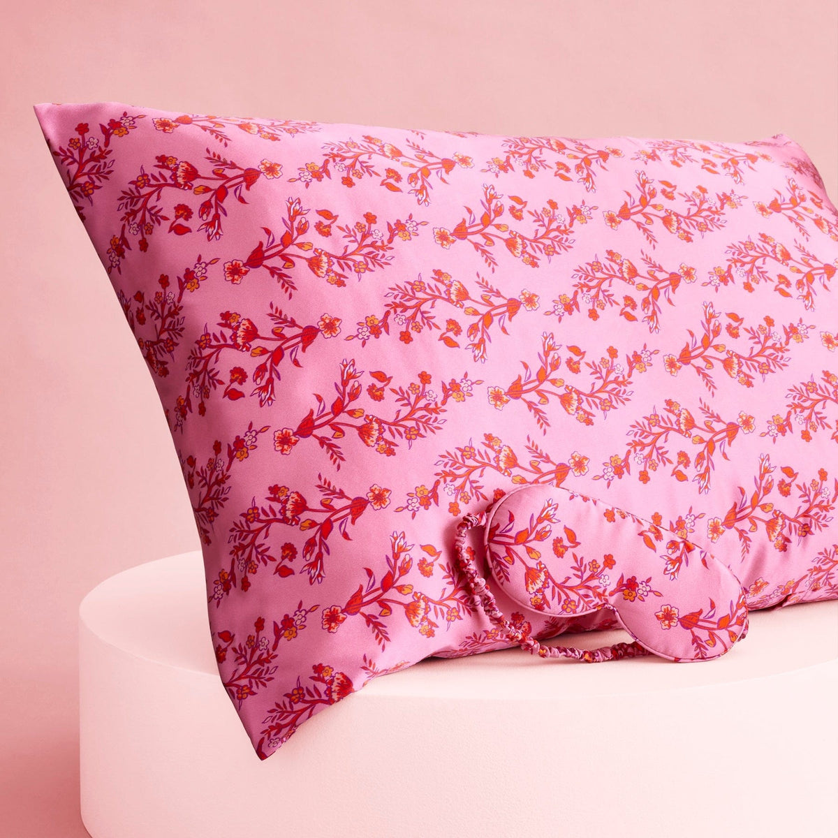 Silk Pillow Case and Sleep Mask Set in Flourishing Garden Ogee