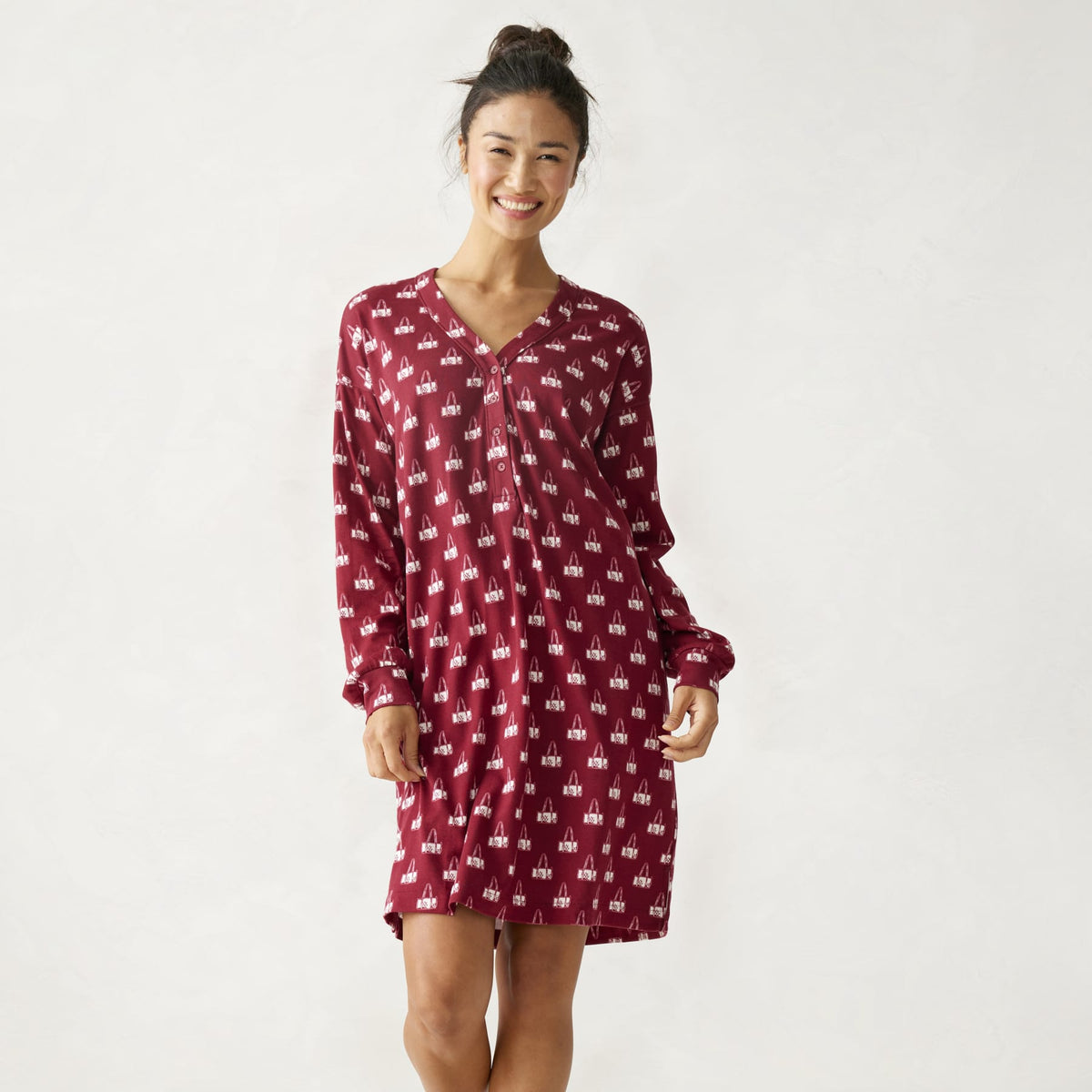 Henley Night Dress in Duffel Mosaic