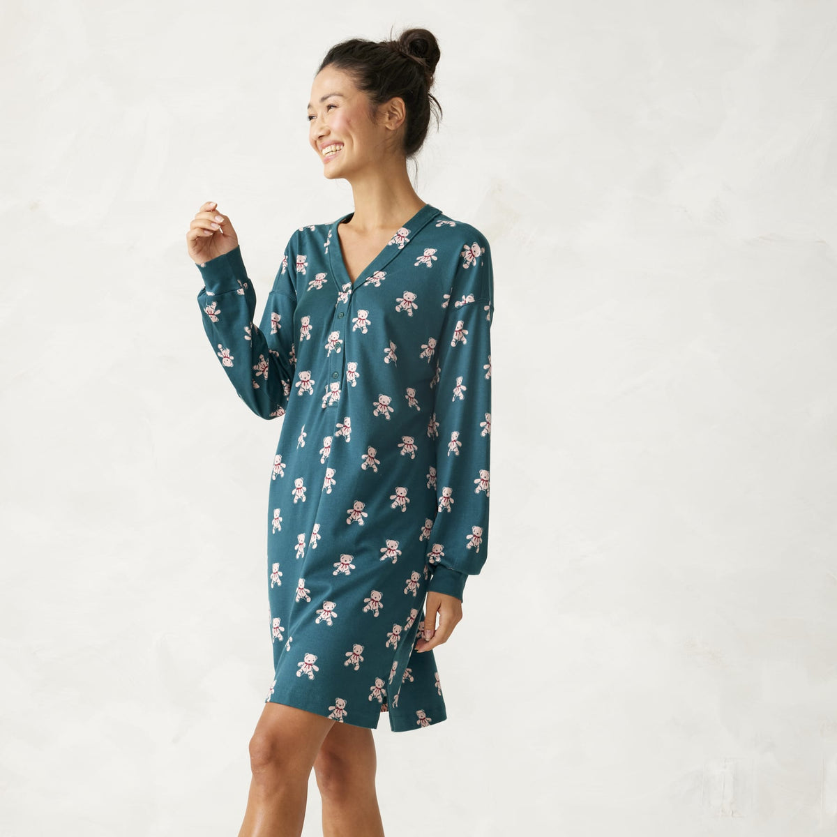 Henley Night Dress in Bear Mosaic