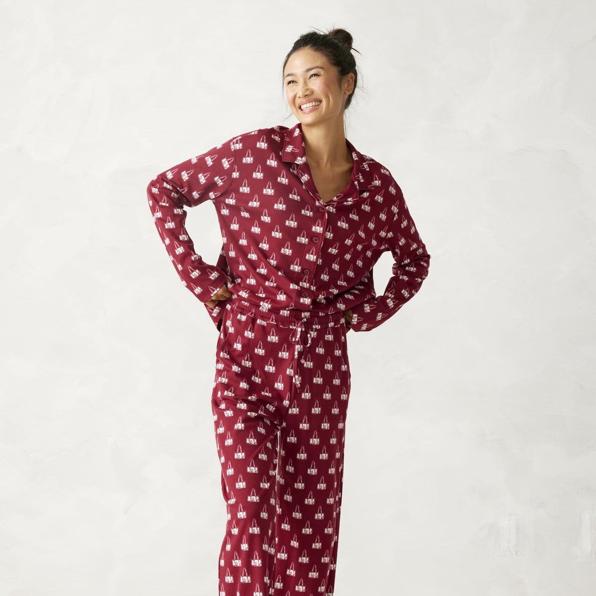 Long-Sleeved Pajama Set in Duffel Mosaic
