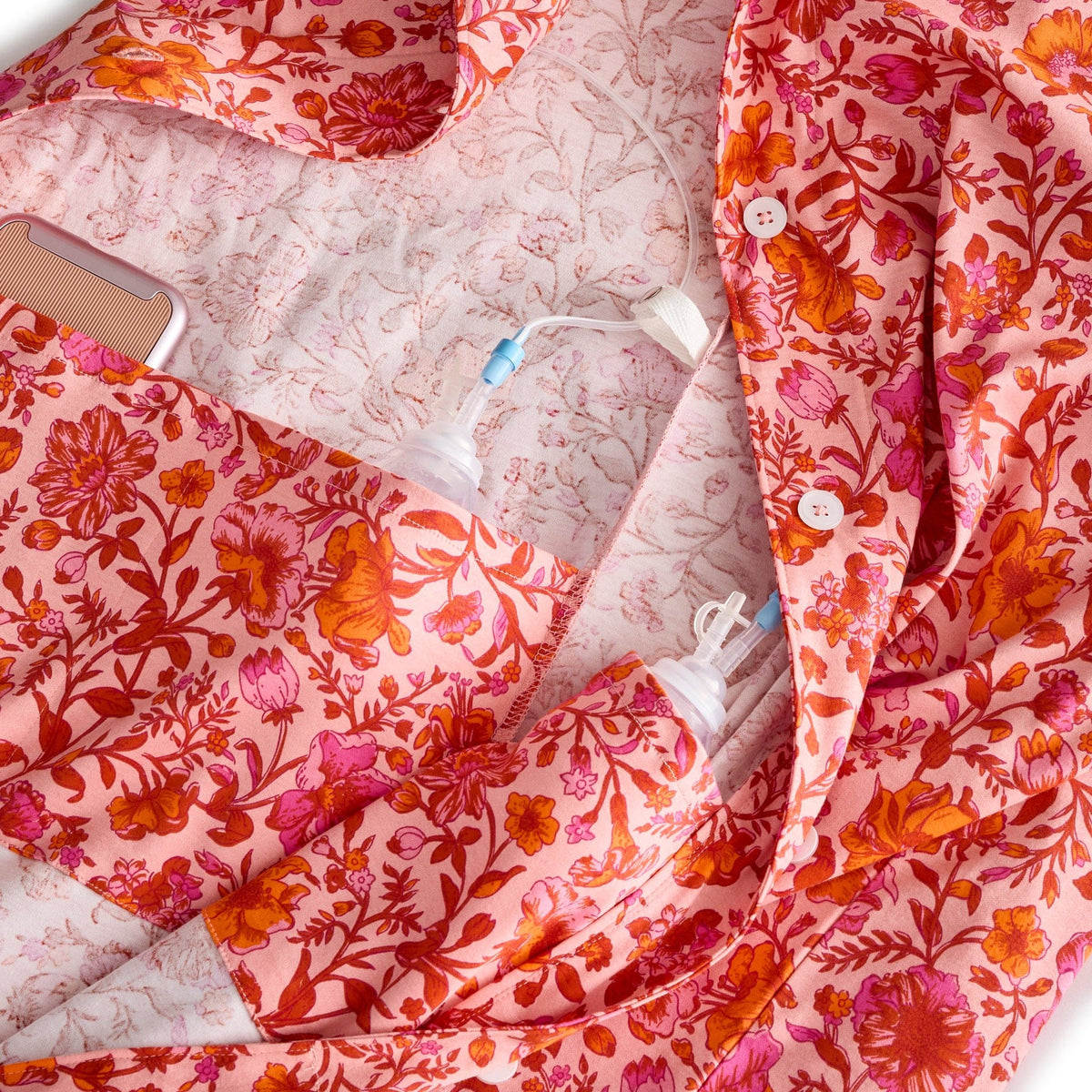 Button-Down Night Dress Gown in Flourishing Garden Light