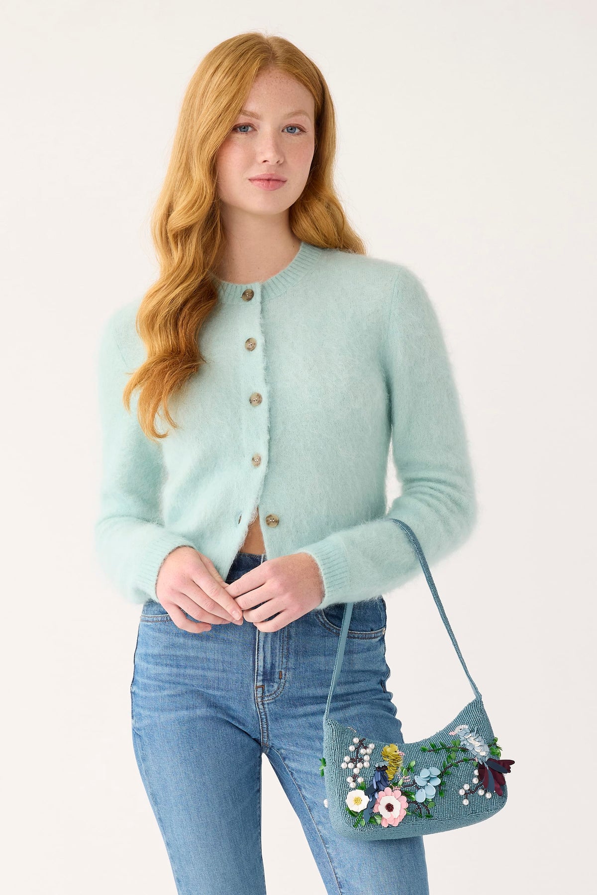 Mini Roxbury Crescent Shoulder Bag in Prairie Blooms Bluestone