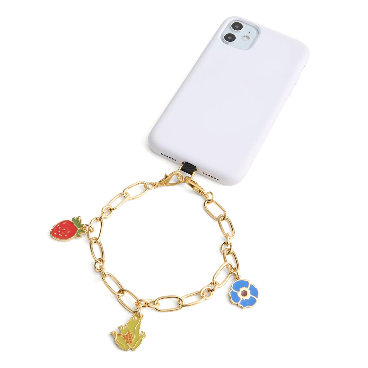 Phone Chain Wristlet in Satin Gold with Frogberry Garden