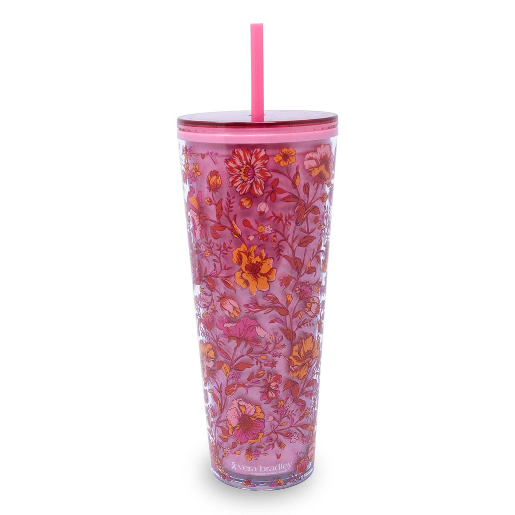 Insulated Tumbler with Straw in Flourishing Garden