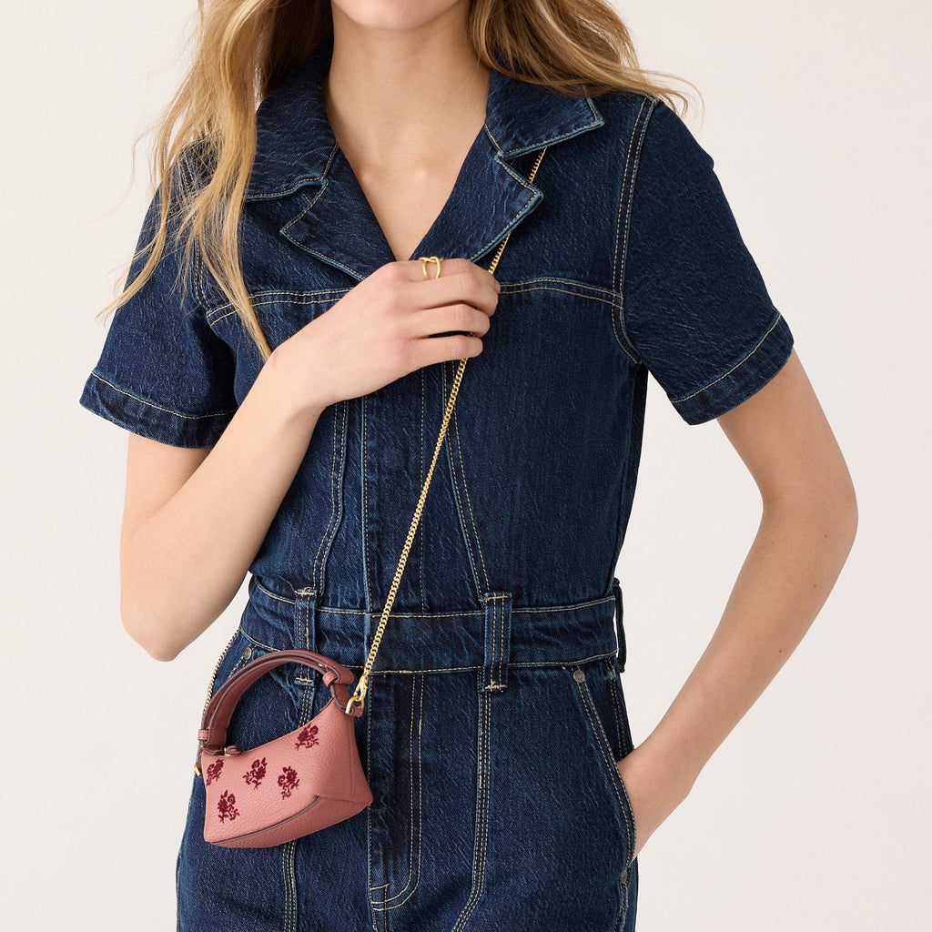 Tiny Roxbury Crescent Crossbody in Floral Pouf Withered Rose