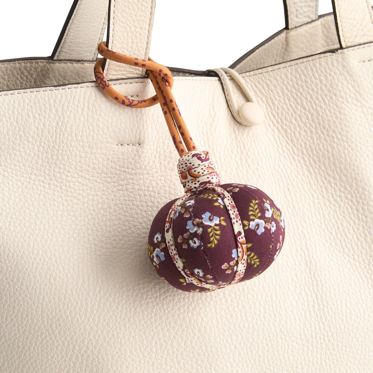 Pumpkin Bag Charm in Floral Pouf Fall Harvest Wine