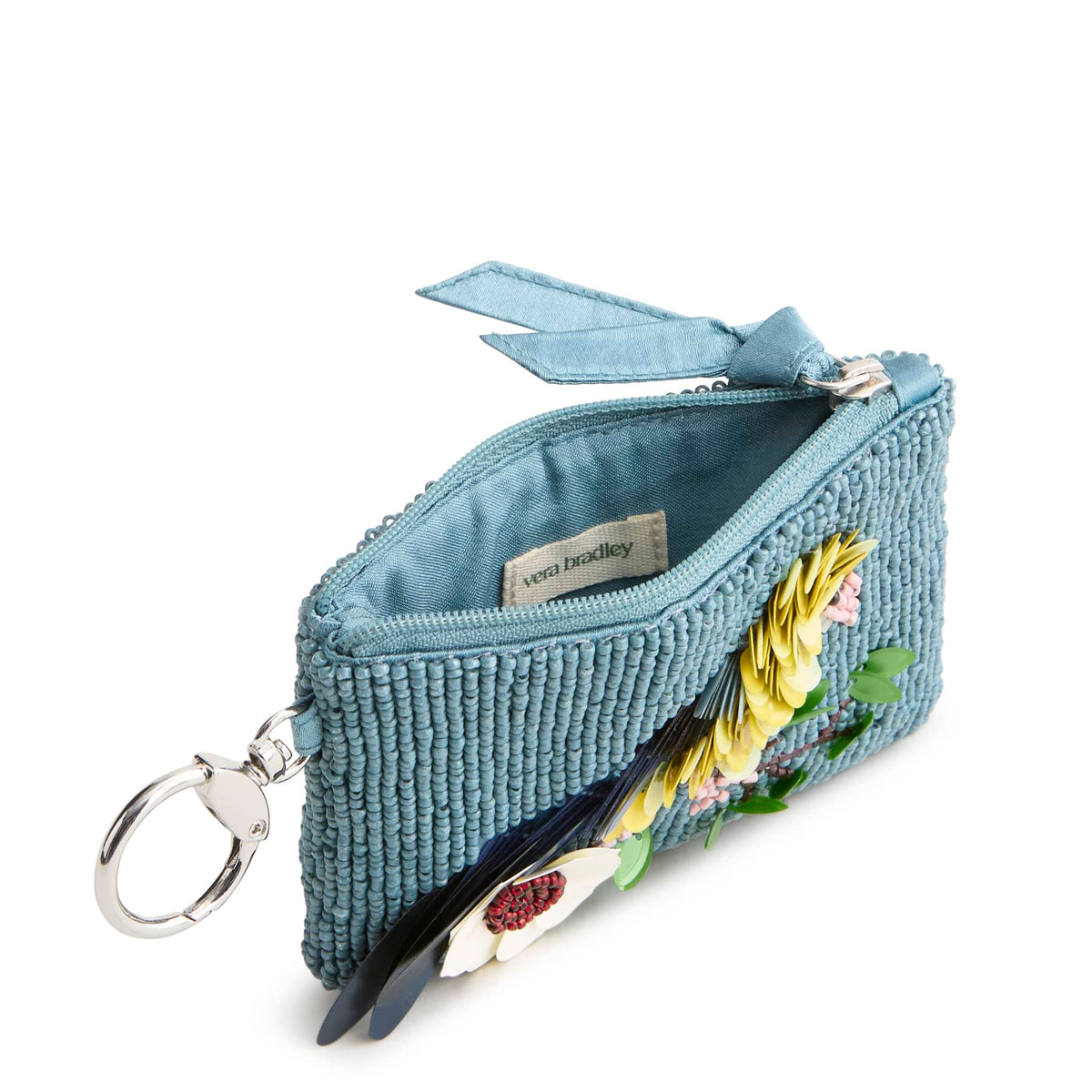 Beaded Zip Pouch in Prairie Blooms Bluestone