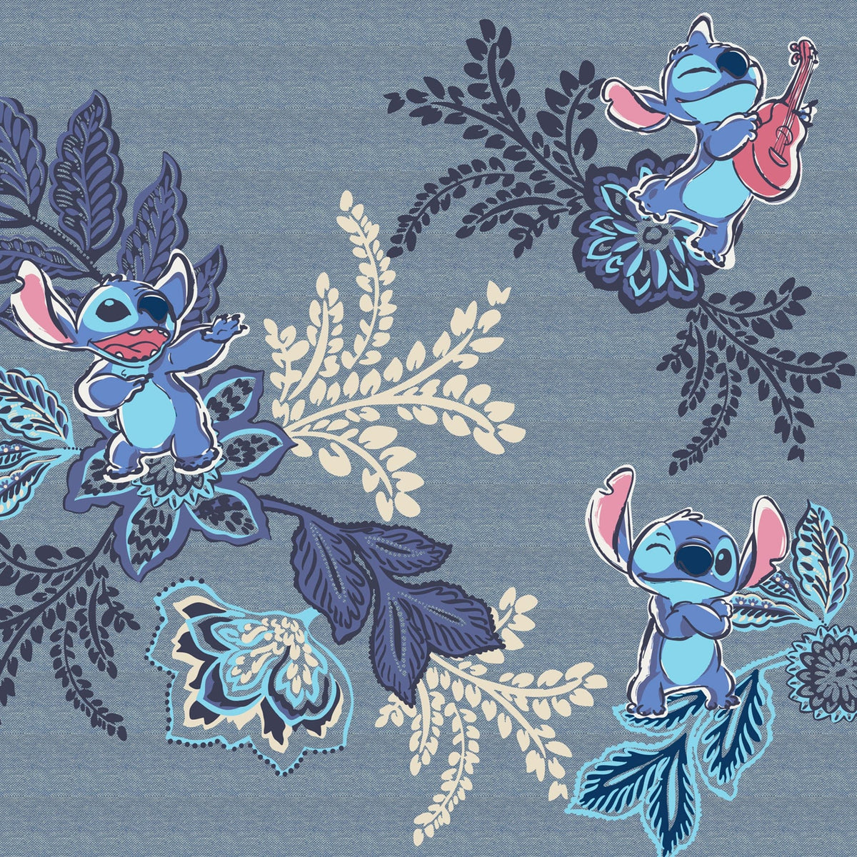Disney Medium Cosmetic Bag in Stitch Leafy Blooms Chambray