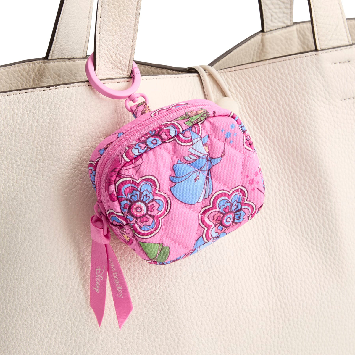 Disney Zip Earbud Bag Charm in Aurora Pink Swirls Fairies