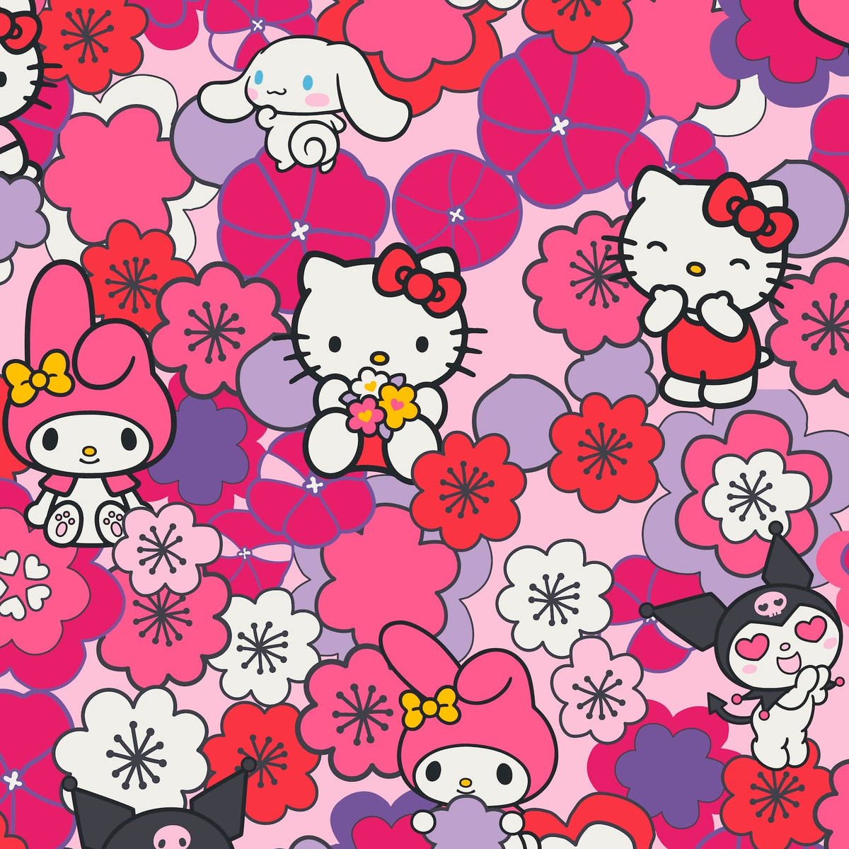 Hello Kitty and Friends Plush Throw Blanket in Hello Kitty And Friends Hello Floral Pink