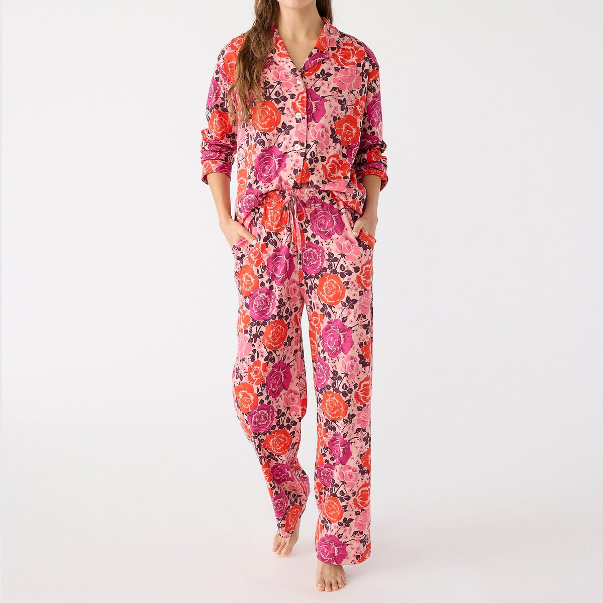 Long-Sleeved Button-Down Pajama Top in Coming Up Roses Pink