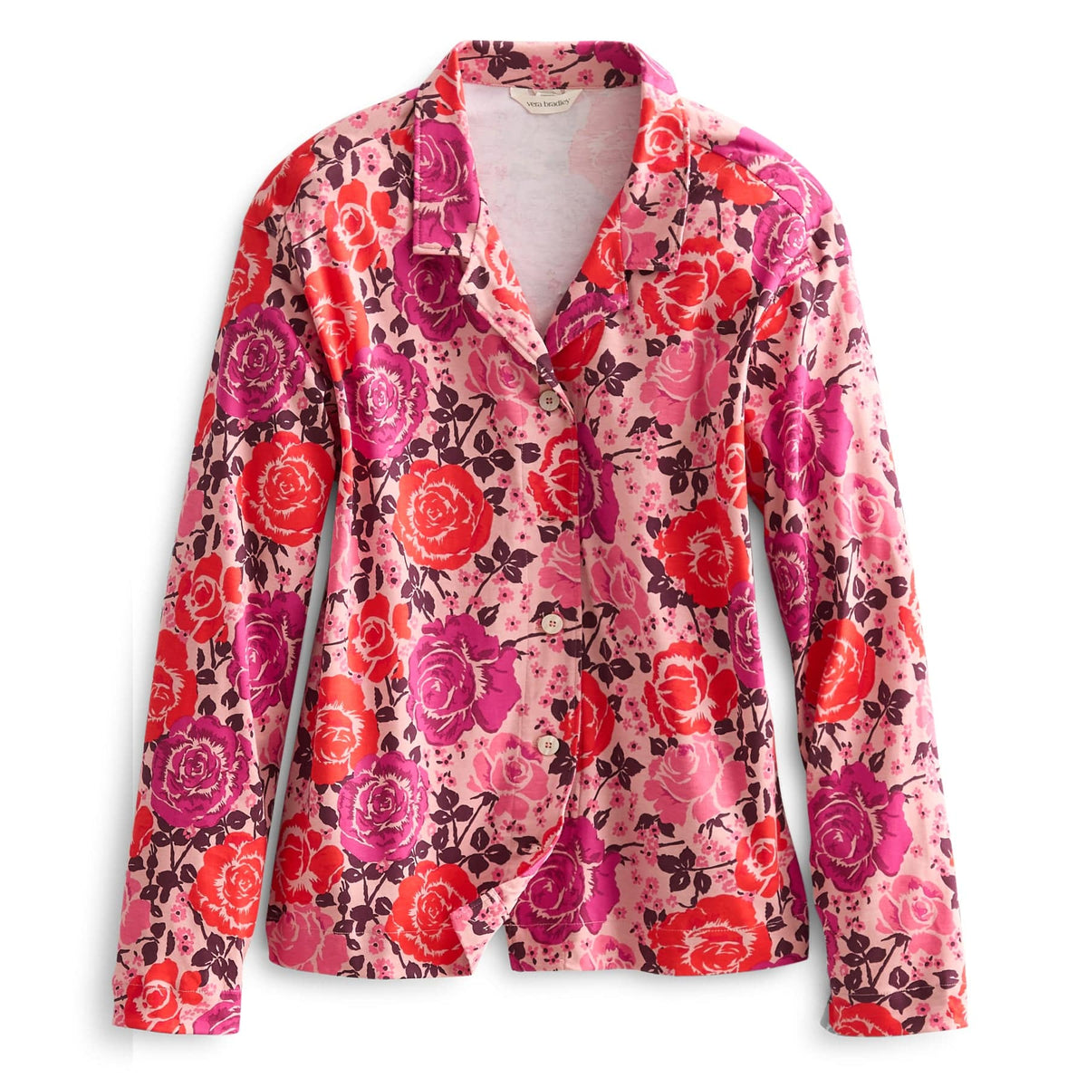 Long-Sleeved Button-Down Pajama Top in Coming Up Roses Pink