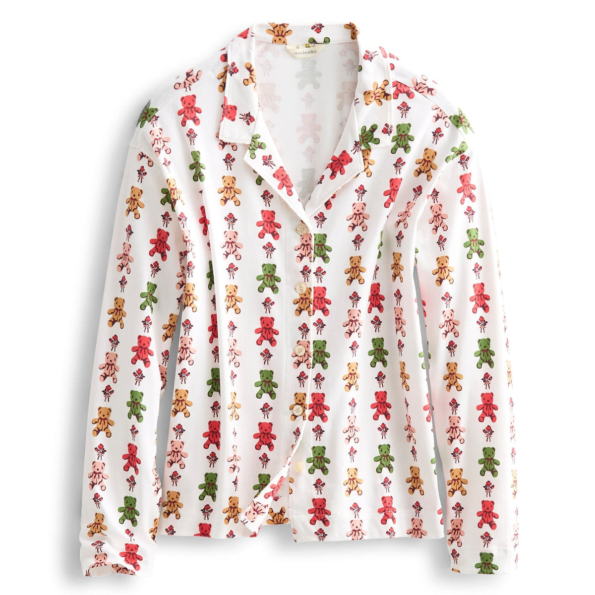 Long-Sleeved Button-Down Pajama Top in Bears & Roses