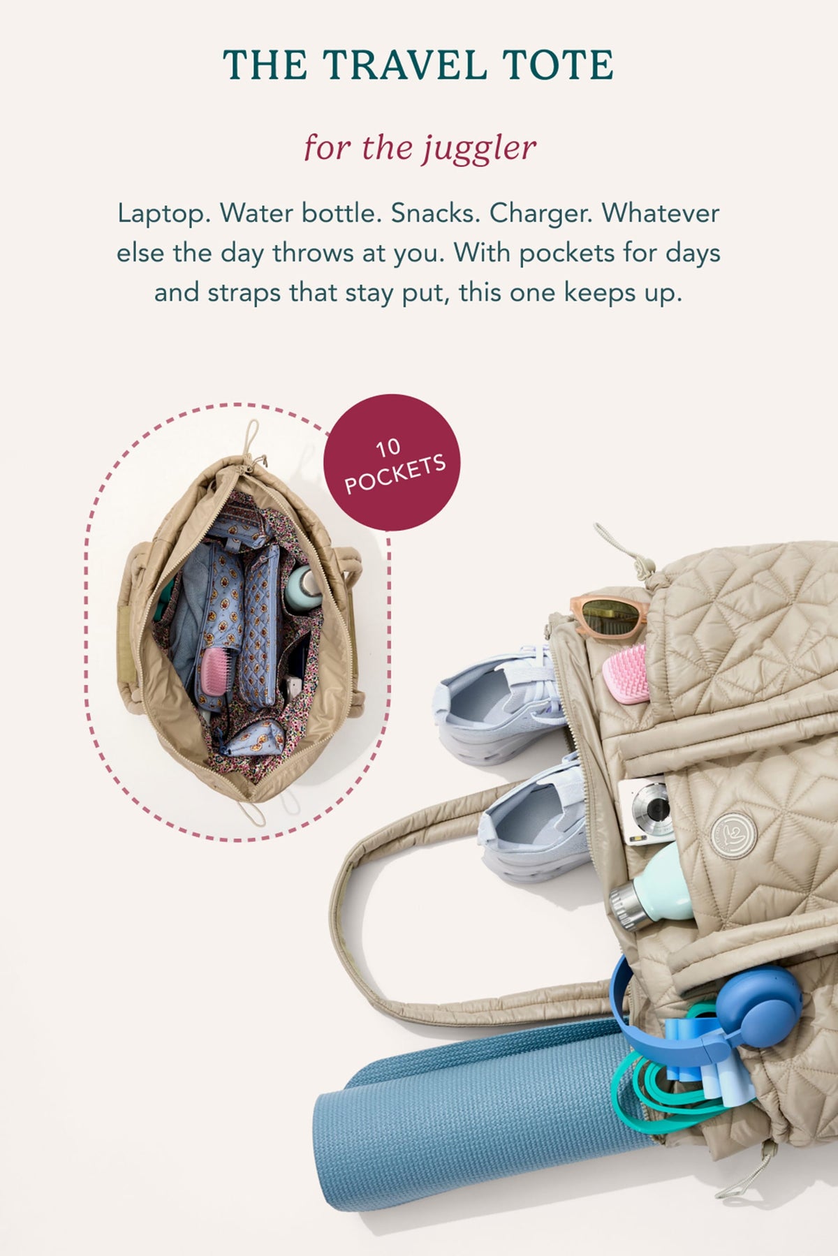 Air Birdie Travel Tote in Aluminum with Cottage Cream