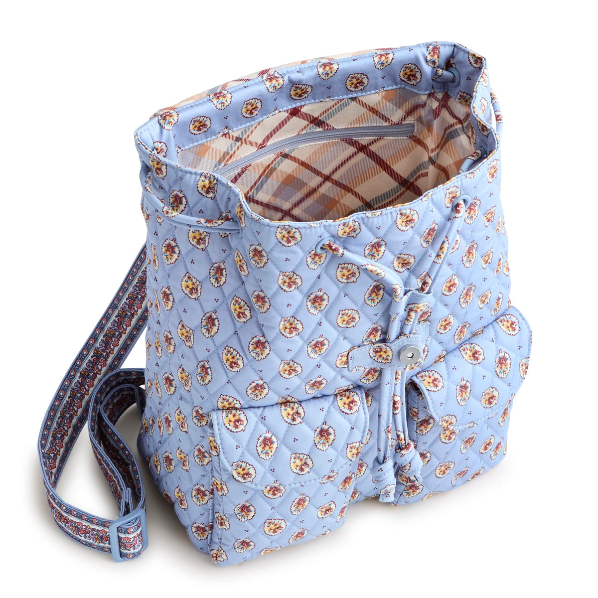 Deluxe Drawstring Backpack in Blue Leaf