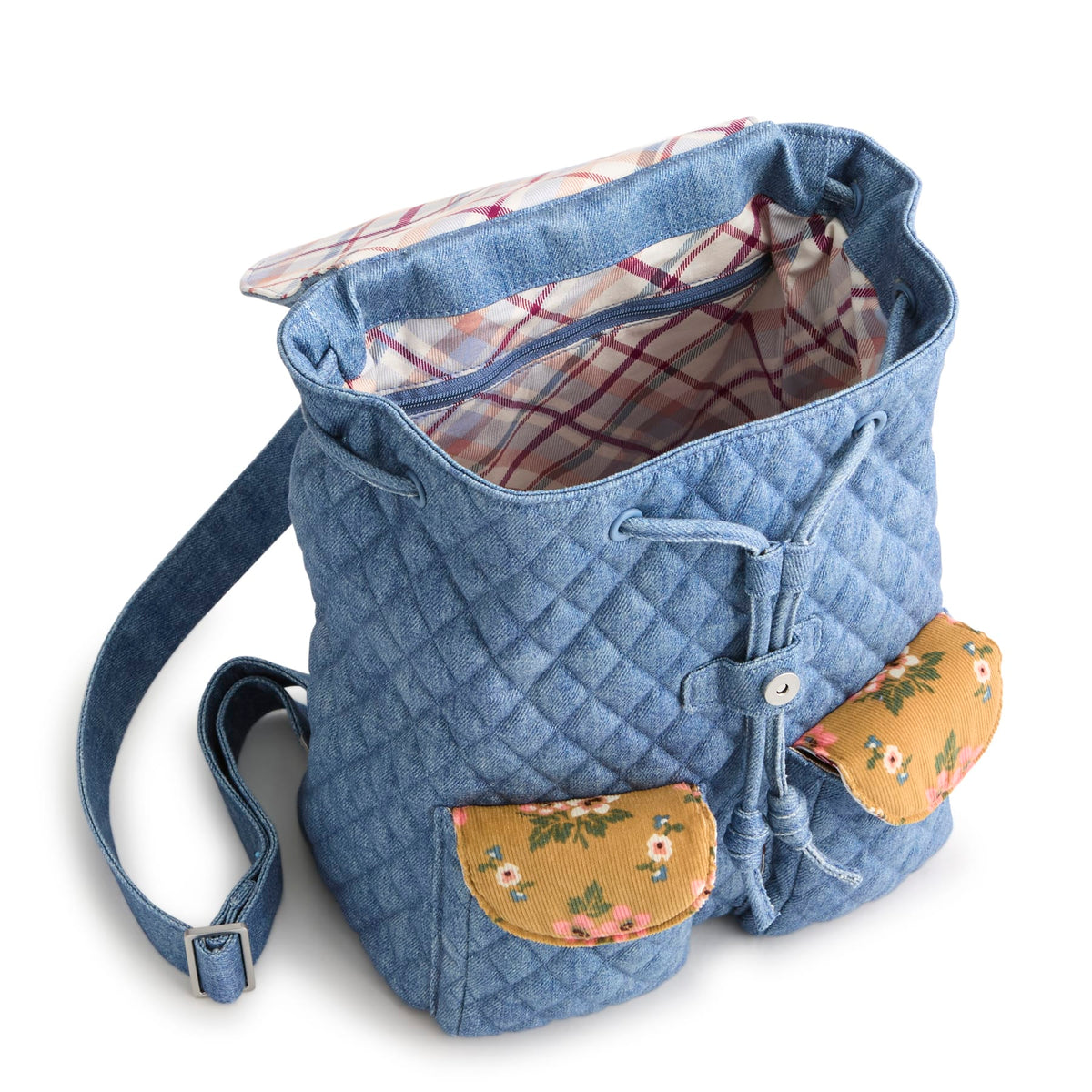 Deluxe Drawstring Backpack in Pinwheel Riverside Denim