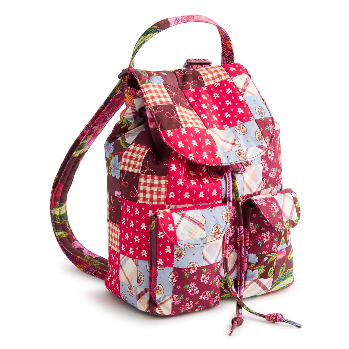 Deluxe Drawstring Backpack in Festive Check Patchwork