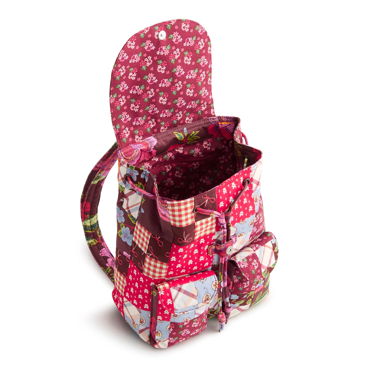 Deluxe Drawstring Backpack in Festive Check Patchwork