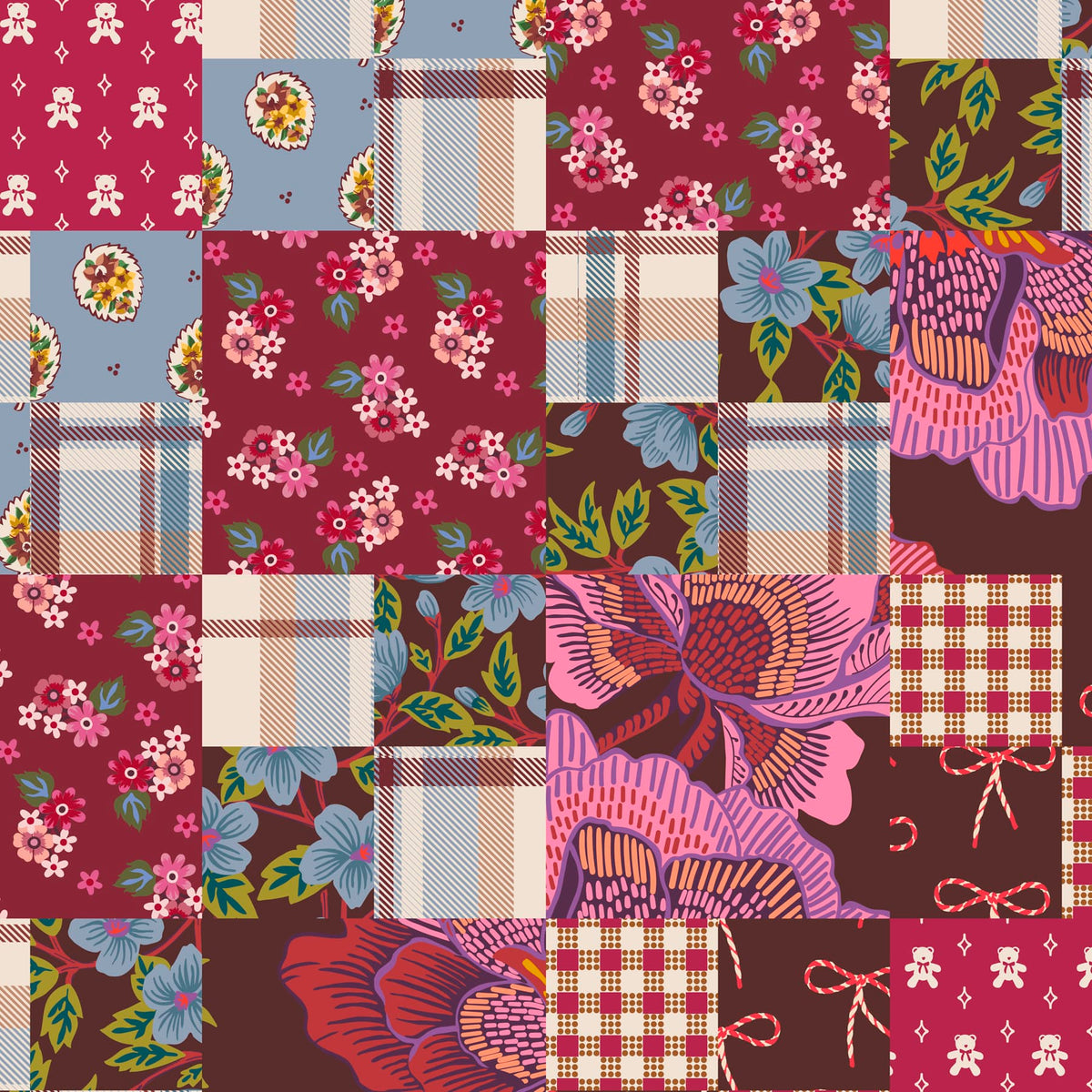 Deluxe Drawstring Backpack in Festive Check Patchwork
