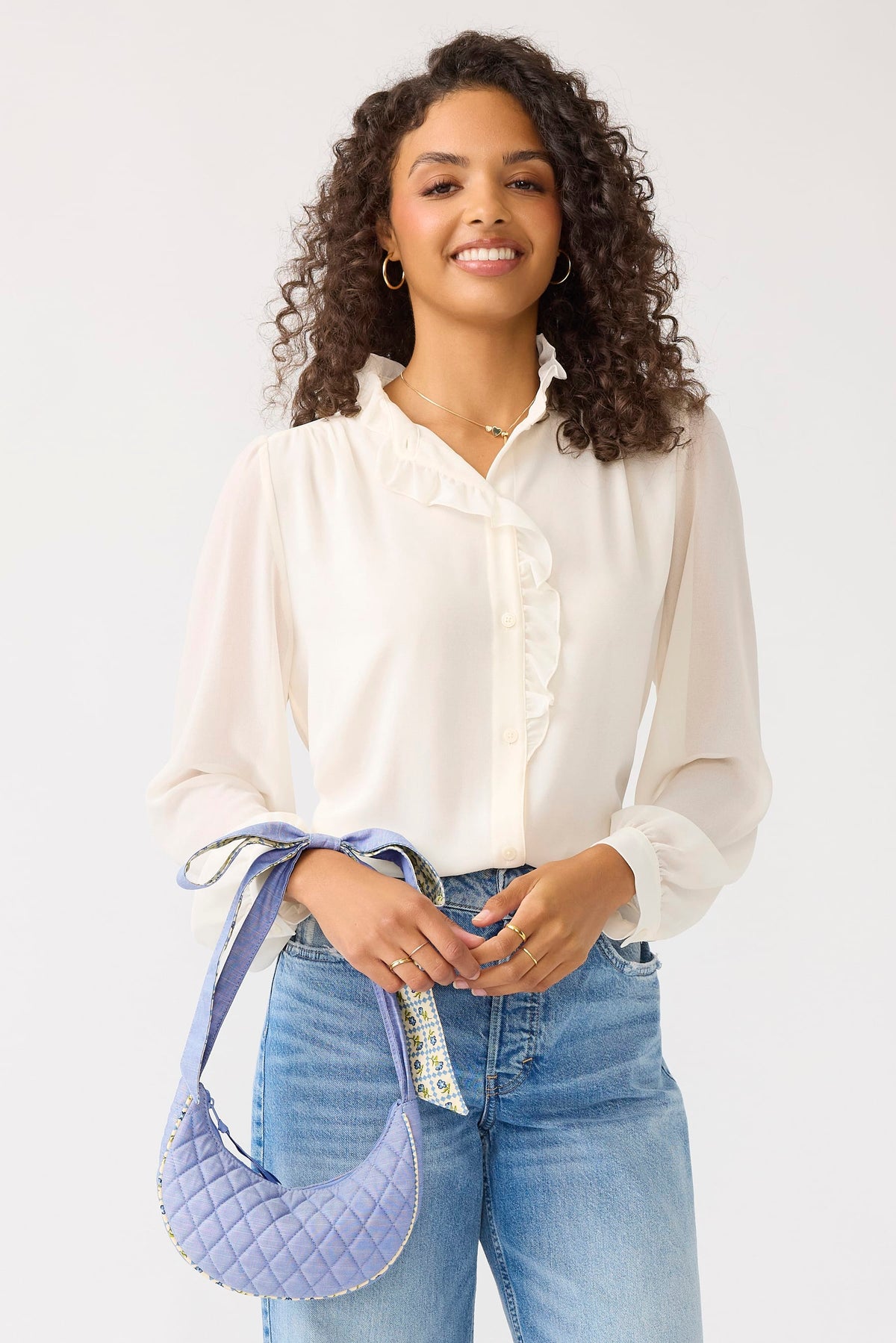 Mini Clara Bow Shoulder Bag in Blue Chambray